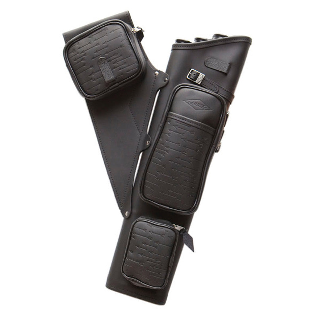 Neet NT-2300 Leather Target Quiver Black with Arrow Embossed Pockets RH